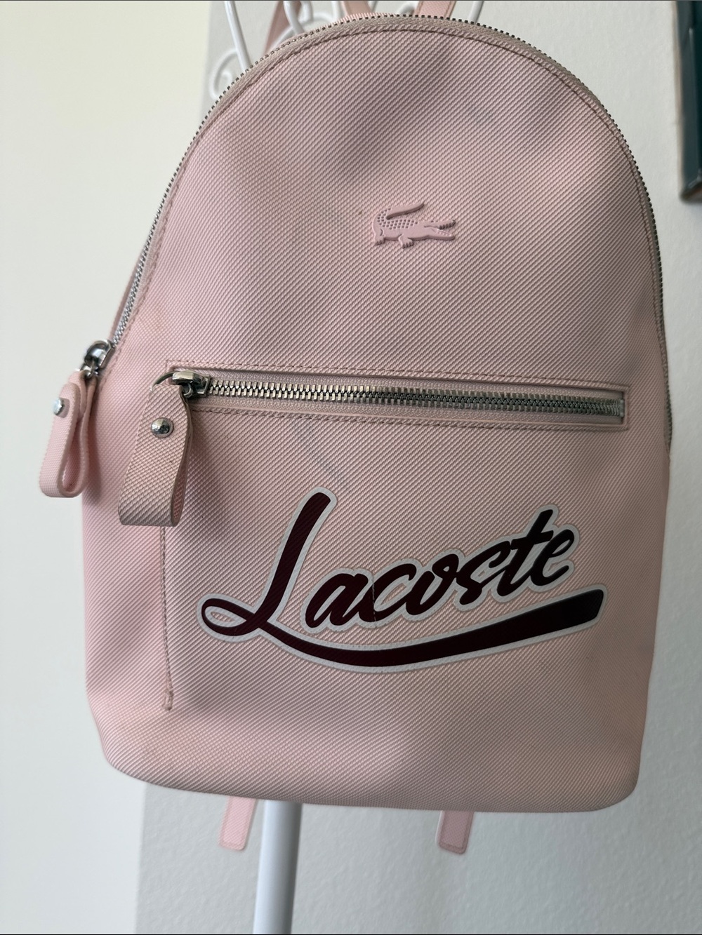 Lacoste Blush Pink Script Logo Mini Backpack